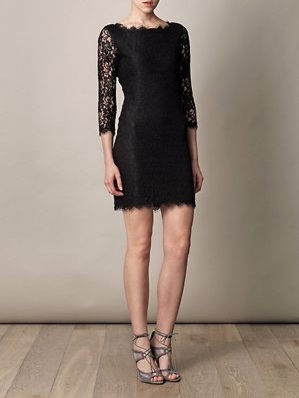 DVF Diane von Furstenberg Zarita Black Lace Sheath Dress NWT Size 12